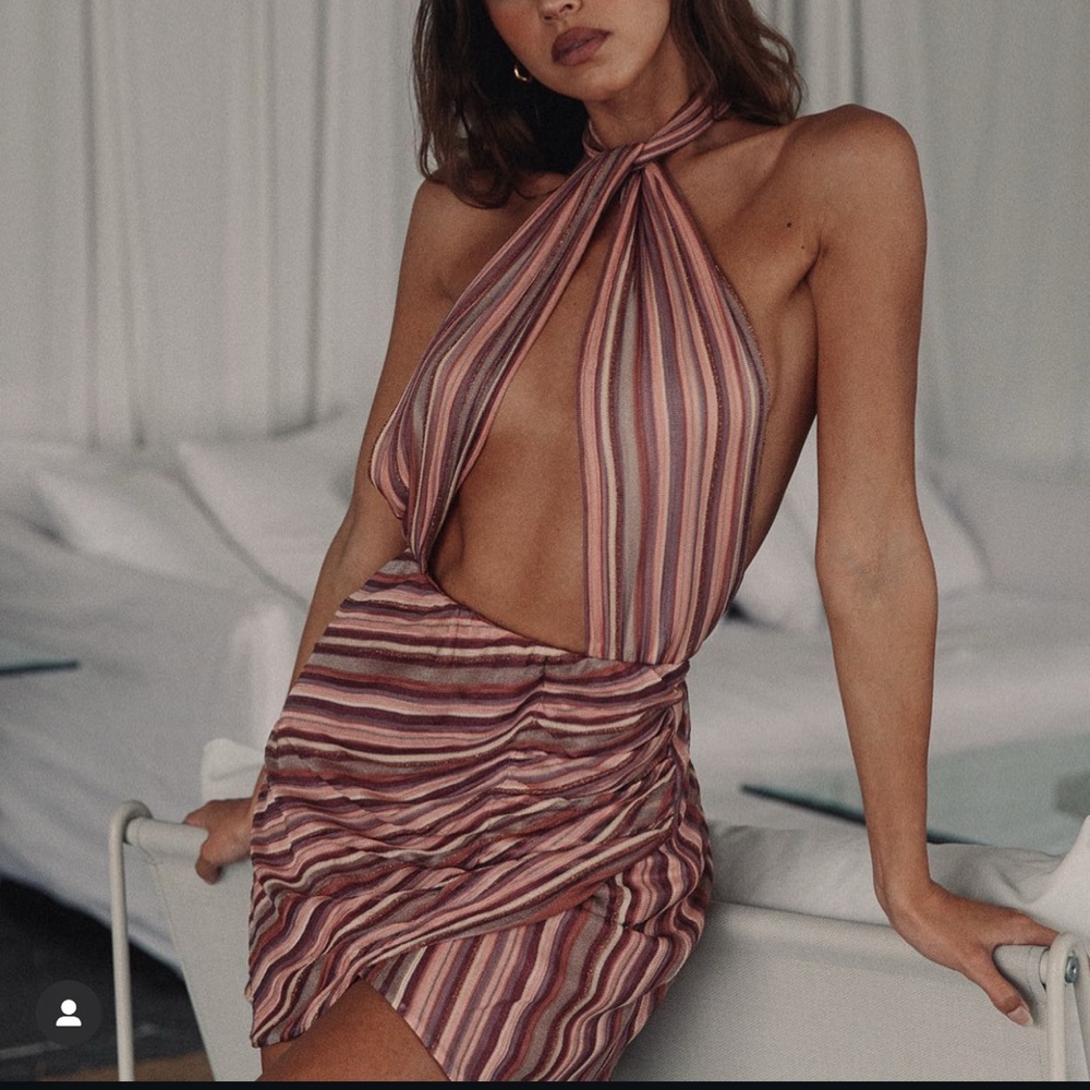Striped Halter mini dress with Matching Headband
